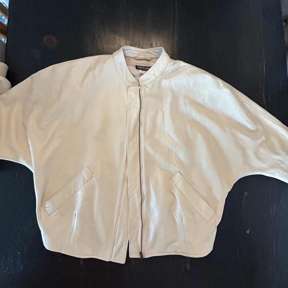 Rare Vintage Georgio Armani Designer Italian Leather Cream Jacket Sz 42 35 waist - Picture 10 of 17